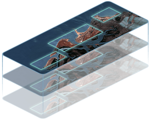 Flex — satellite imagery with highlighted selection areas for on-demand download